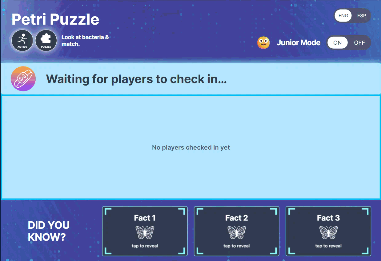 Learn More button wiggle animation on game check-in